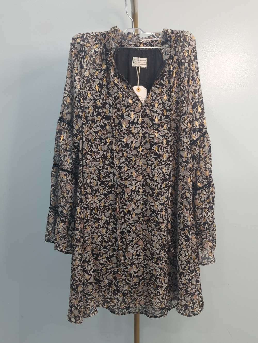 Love Riche Black Floral Long-Sleeve Swing Dress